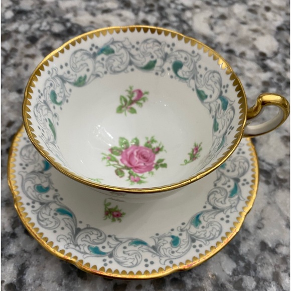 VERY RARE VINTAGE ADDERLEY BONE CHINA TEACUP AND SAUCER - Picture 3 of 12